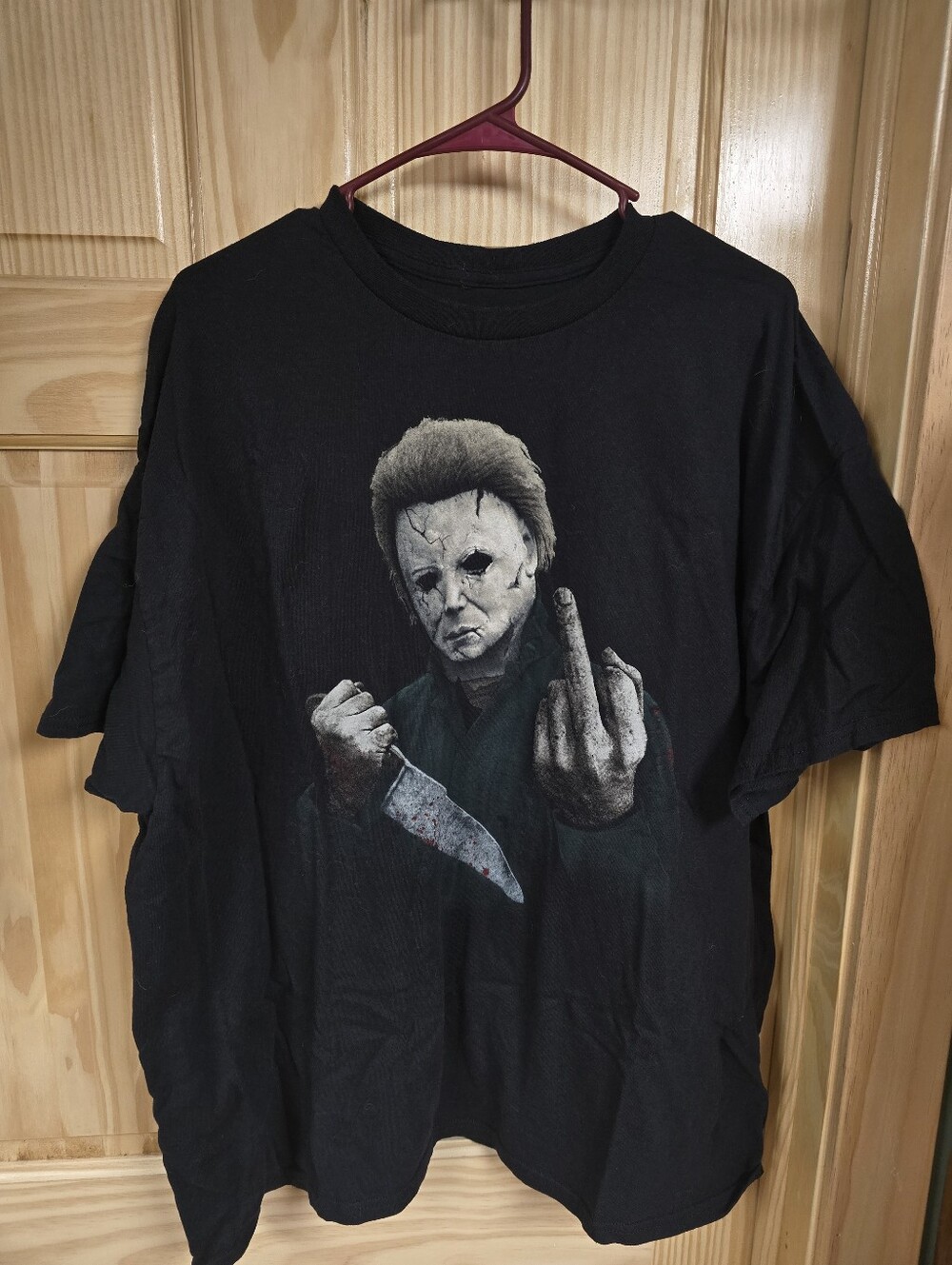 Men's Black Graphic Horror Tee - Masked Figure Design